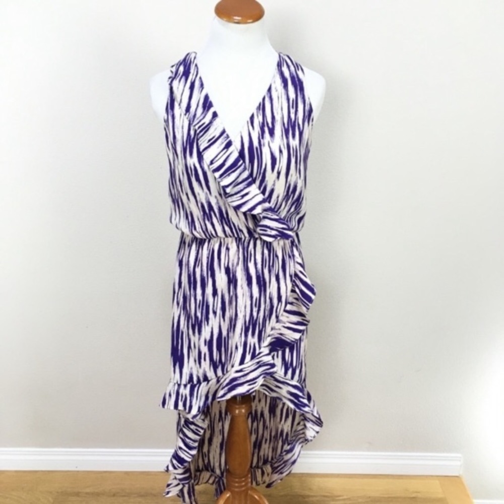 Parker Silk‎ Hi-Low Ruffle Purple White Pattern Maxi Dress Women’s Sz XS